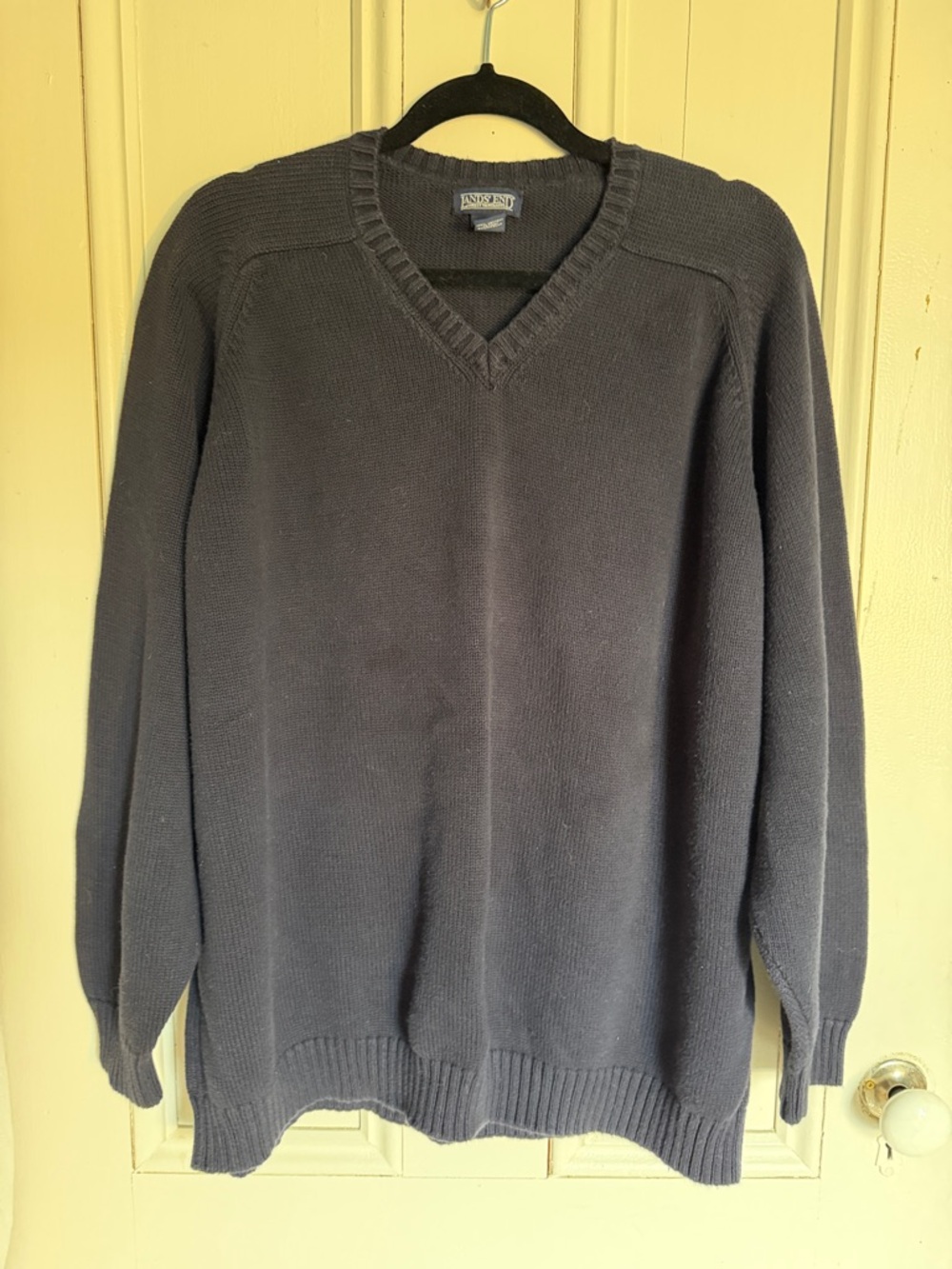 Lands' End Women’s Dark Blue Cotton V-Neck Sweater